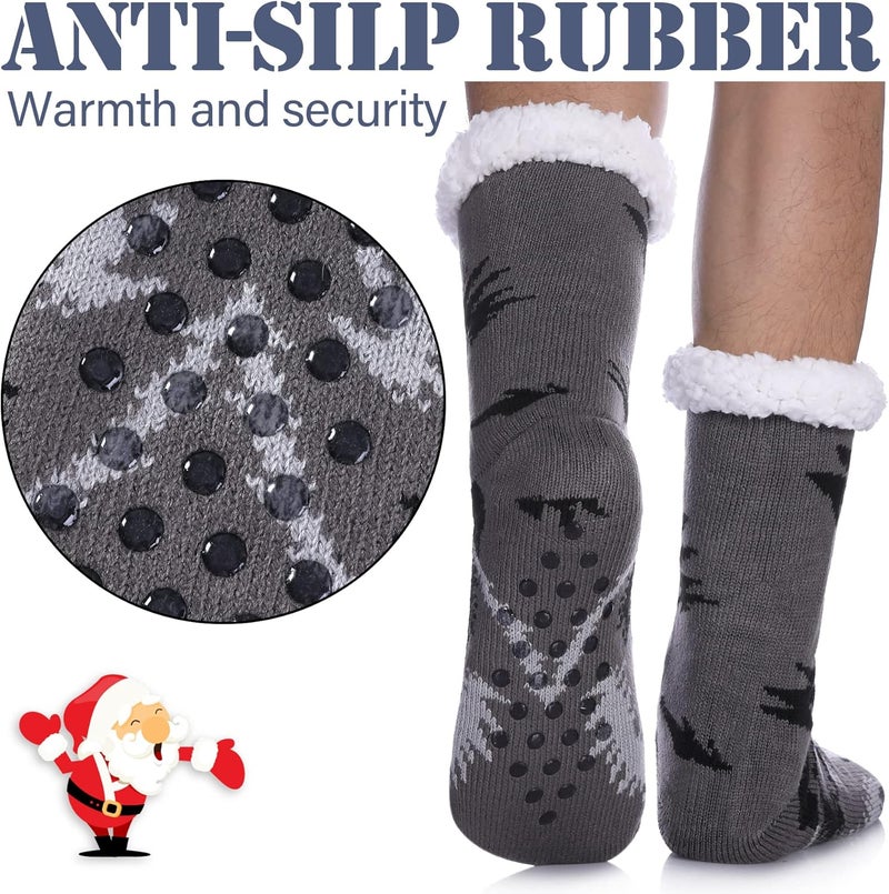 LINEMIN Mens Warm Slipper Socks Soft Cozy Fuzzy Fleece-Lined Winter Non Slip Indoor Christmas Socks - Image 3